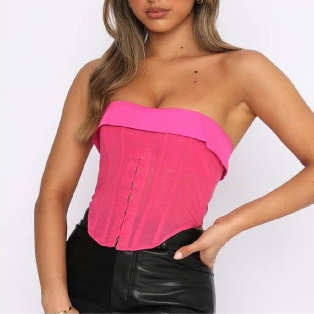 White Fox Hope Pink Mesh Corset Tube Top Size S A23
